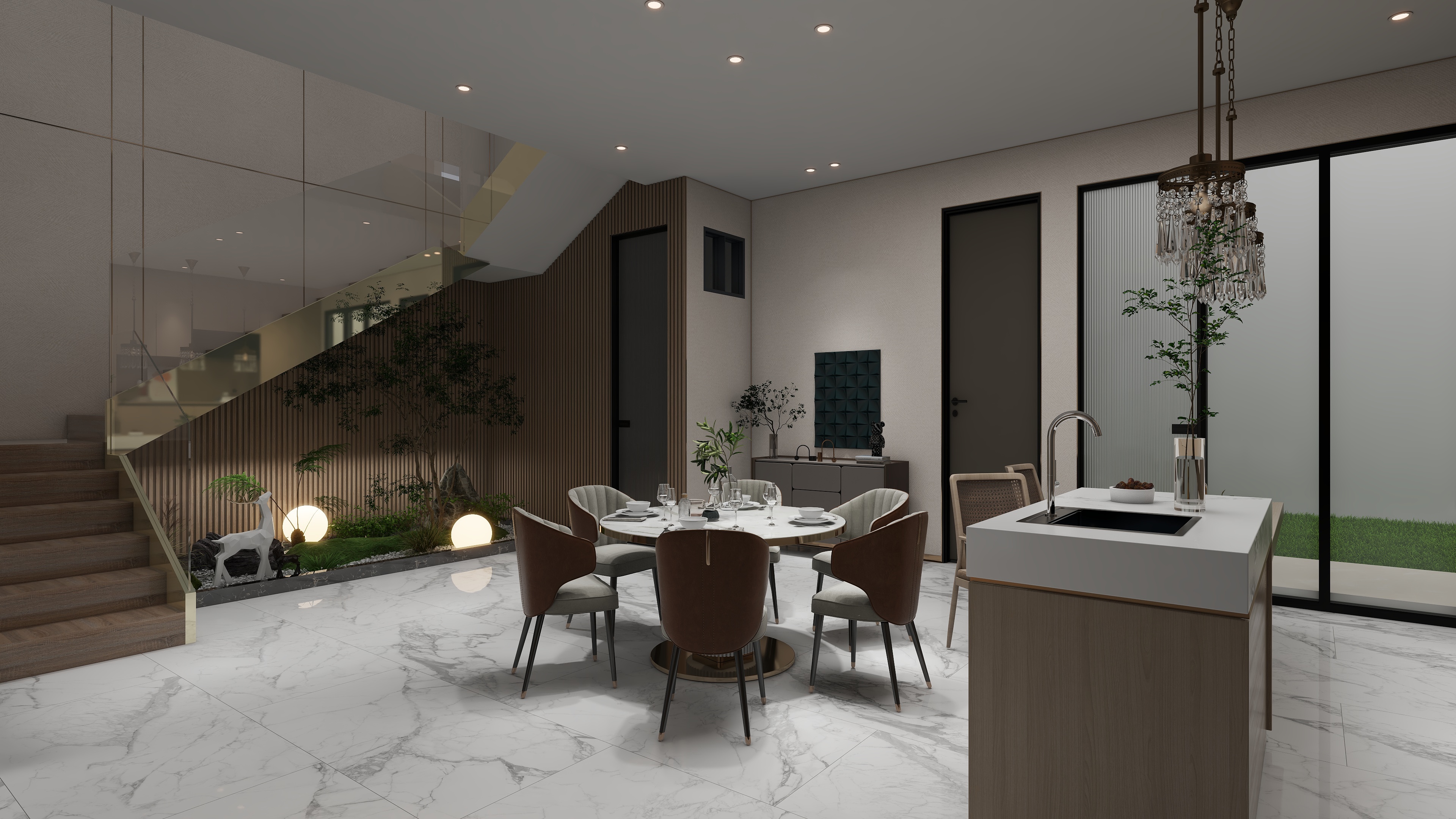 Dining area featuring our aluminum accessories and wall panels